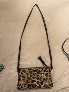Leopard Print Crossbody with Tassel — Brown/Gold